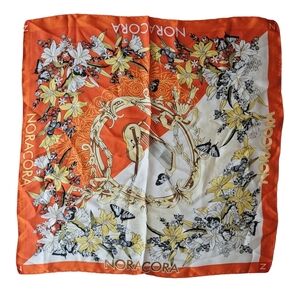 NoraCora Floral Harp Violin Square Scarf Silk Butterfly Orange